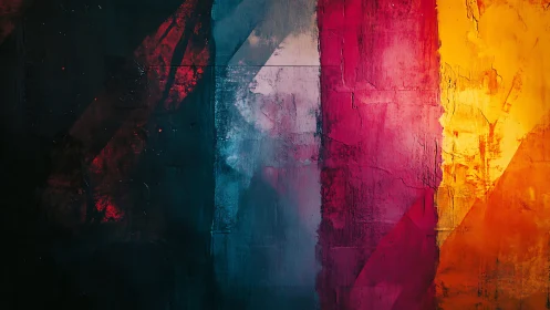 Bold Abstract Painting with Dark, Red, and Yellow Textured Layers.