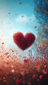 Crystalline Heart Formation Suspended Over Wildflower Field.