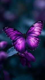 Midnight amethyst butterfly glows against velvety dusk.