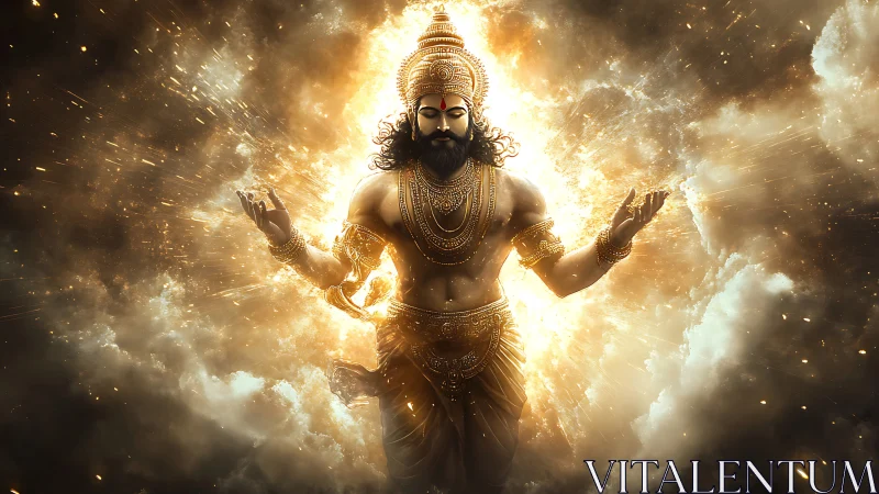 Radiant Hindu deity emerges from explosive celestial light