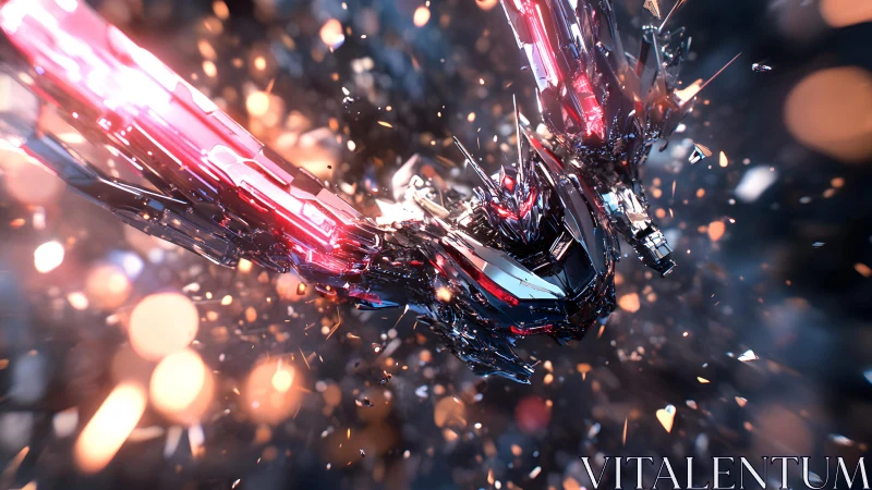 Futuristic Robot in Action with Neon Lights, Dynamic Sci-Fi Art.