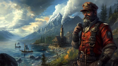 Mountain coast marshal surveys steam and sails in silence