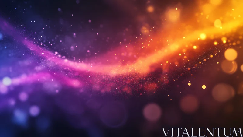 Vibrant cosmic light trails with glowing bokeh field.