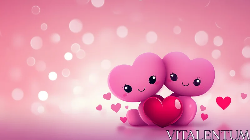 Sentient Pink Heart Collectibles with Anthropomorphic Facial Features.