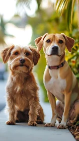Two companion dogs pose outdoors in shallow-depth portrait