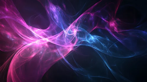 Vibrant pink and blue energy waves on dark background.