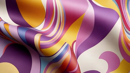 Retro fluid wave abstraction with multicolor ribbon surfaces.