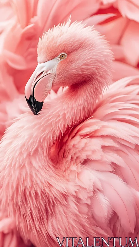 Macro portrait of pink flamingo plumage with shallow depth