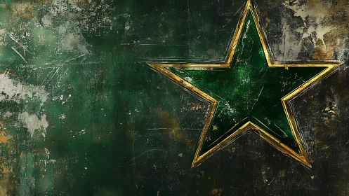 Textured green star emblem over distressed rusted metal