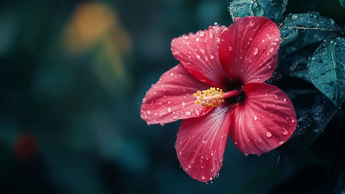 Radiant Hibiscus Blooms with Dewdrops After Rain