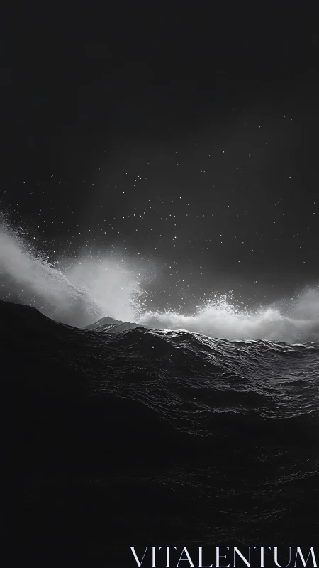Midnight waves rising under a quiet, starless ocean sky.