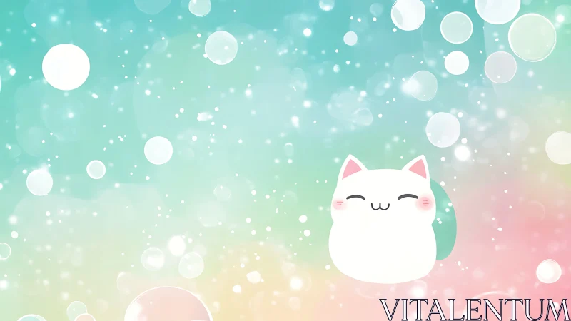 Bubblefield daydream with chubby pastel kitten spirit.