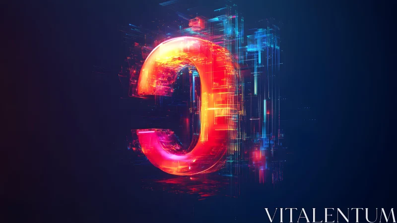 Futuristic Neon Letter C in Digital Glitch Art Style.