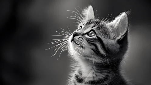 Young Tabby Cat Looking Upward in Profile.