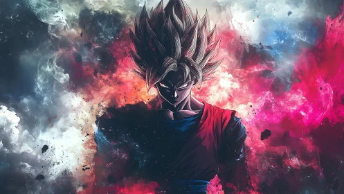 Cosmic warrior carves a burning path through nebula storms