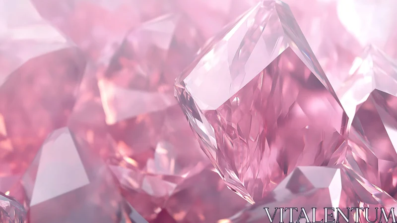 Cluster of faceted pink crystals in soft reflective light.