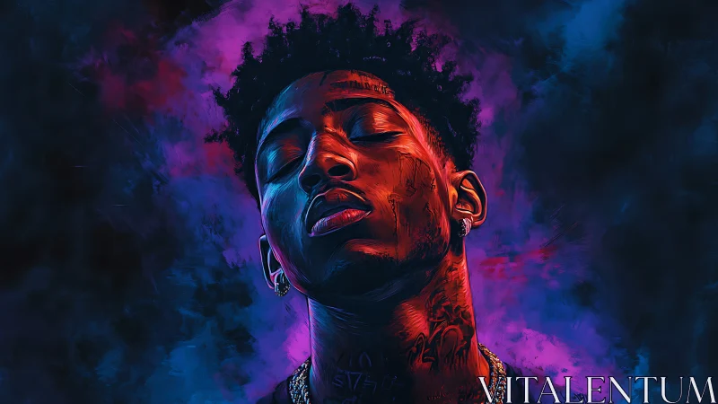 Moody neon portrait breathes quiet strength in deep color