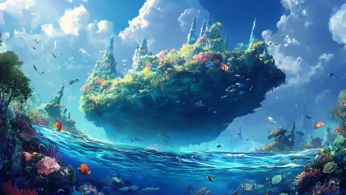 Floating Island Paradise: Underwater Fantasy World.