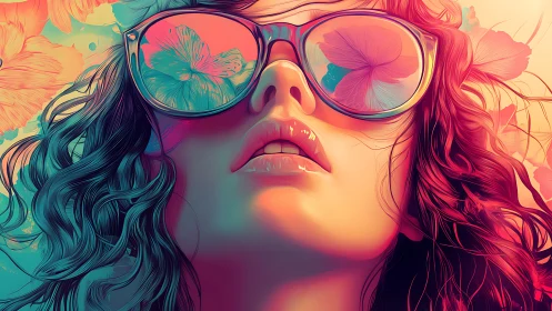 Neon-lit female portrait unites glossy realism and floral refraction
