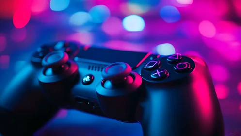Neon Gamers Unite: Controllers Bathe in Electric Pink and Cyan Dreams