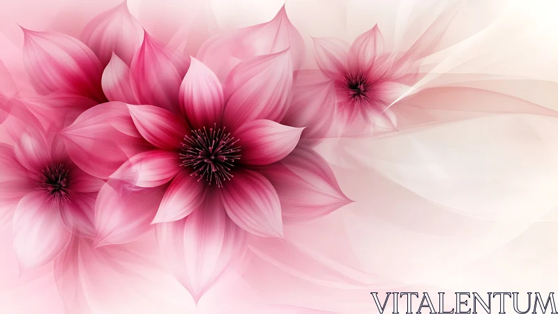 Ethereal Pink Florals with Radial Composition and Flowing Gradients