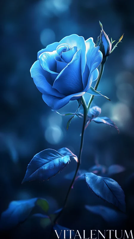 Blue Rose with Buds in Atmospheric Bokeh Environment.