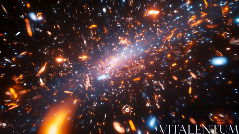 Glowing cosmic shards swirling through a dreamy starfield.