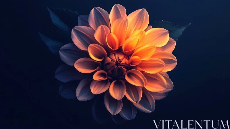 Radially lit dahlia blossom under cinematic low key lighting.
