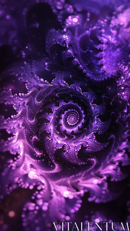 Luminescent violet fractal spiral unfurls into cosmic depth.