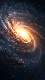 Spiraling cosmic galaxy glowing with stardust warmth.