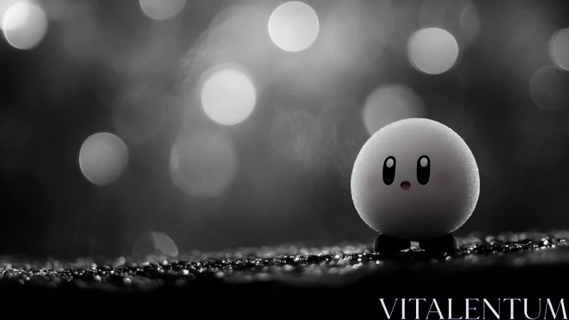 Tiny orb explorer under dreamy monochrome starlight.