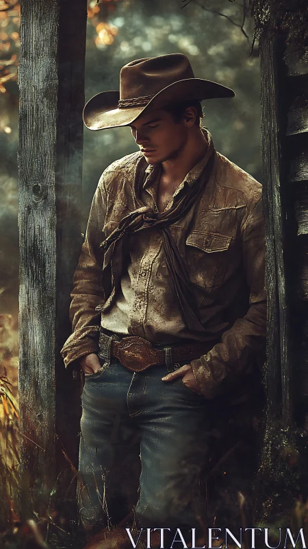 Moody cowboy portrait in shallow depth, warm tonal grading applied