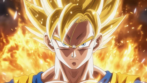 Intense anime warrior portrait framed by explosive energy aura