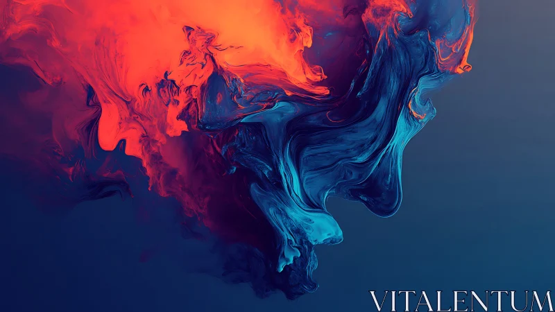 Abstract fluid forms in red and blue digital composition.