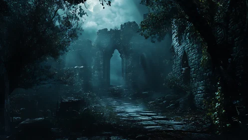 Moonlit ruins inviting quiet wanderers to explore gently.