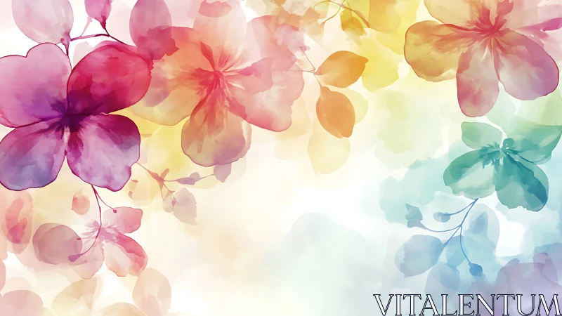Rainbow Watercolor Flowers Bloom in Soft Light