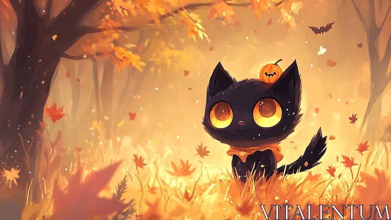 Enchanted Feline Spirit Glows Within Autumn's Luminescent Forest