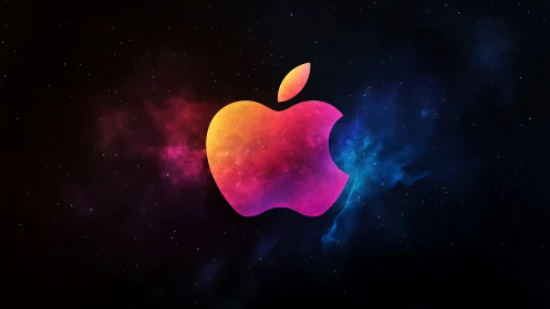 Nebula-hued apple silhouette floating in deep starfield.