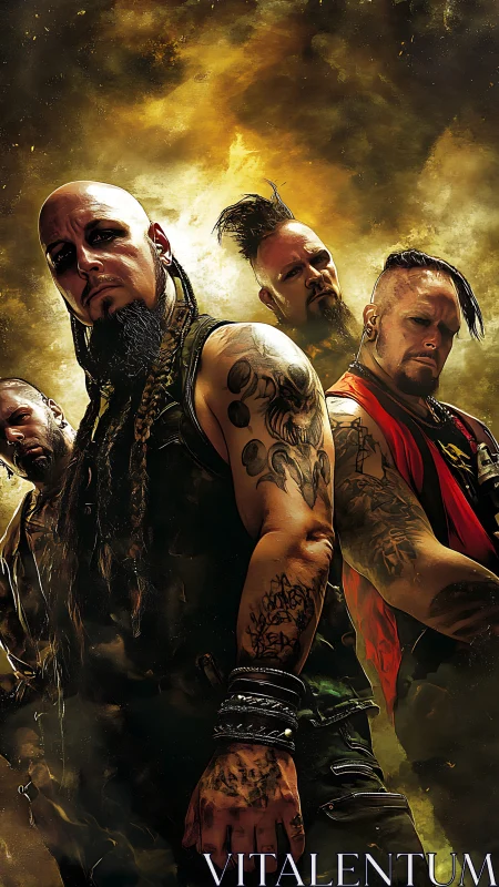 Tattooed metal band portrait uses dramatic low-key lighting