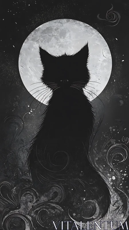 Mystical Cat Gazes at the Full Moon in Spellbinding Twilight