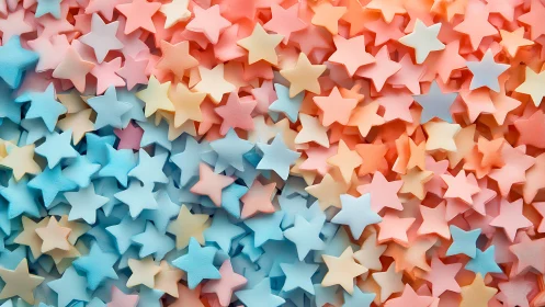 Pastel star shaped objects arranged in dense overlapping layers