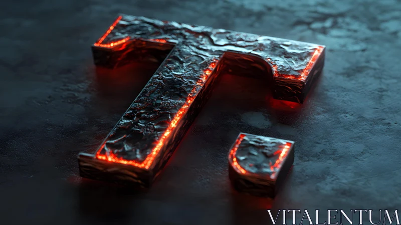 Molten Metal Textured Letter T with Glowing Edges in 3D Style.