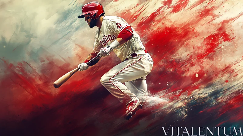 Dynamic baseball batter captured in kinetic painterly motion