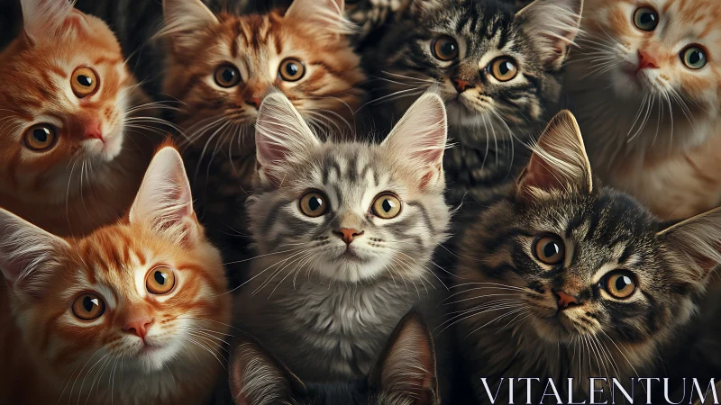 Multiple Cats Looking Directly at Camera.