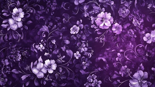 Purple Ornamental Floral Composition With Layered Blooms.