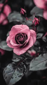 Pink Rose Crowned in Raindrops.