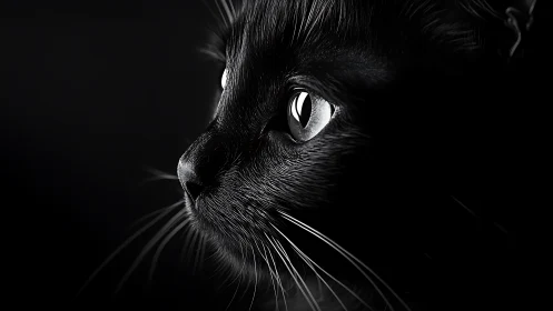 Black Cat's Piercing Gaze in Shadow.
