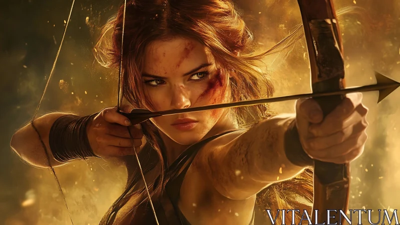 Fierce young archer draws her bow with fearless focus.