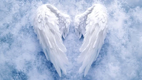 Snow-kissed angel wings resting on a hush of clouds.