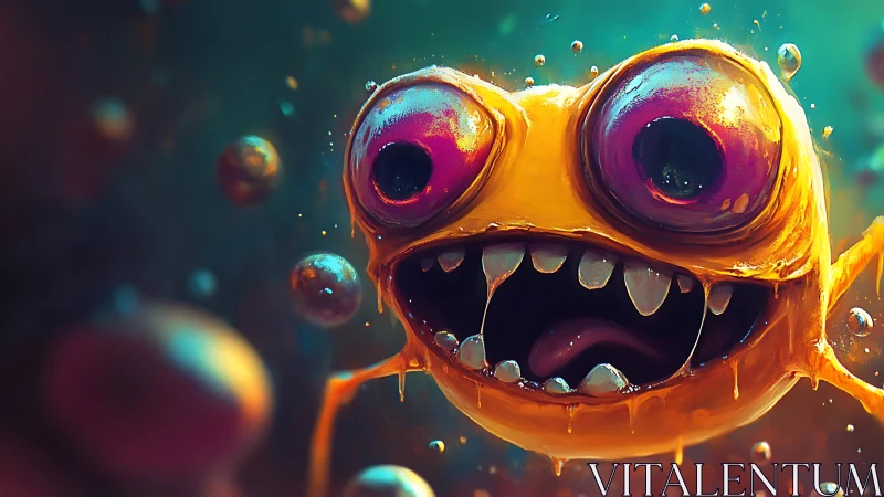 Bubble-born neon goblin grins with chaotic, sugary menace.